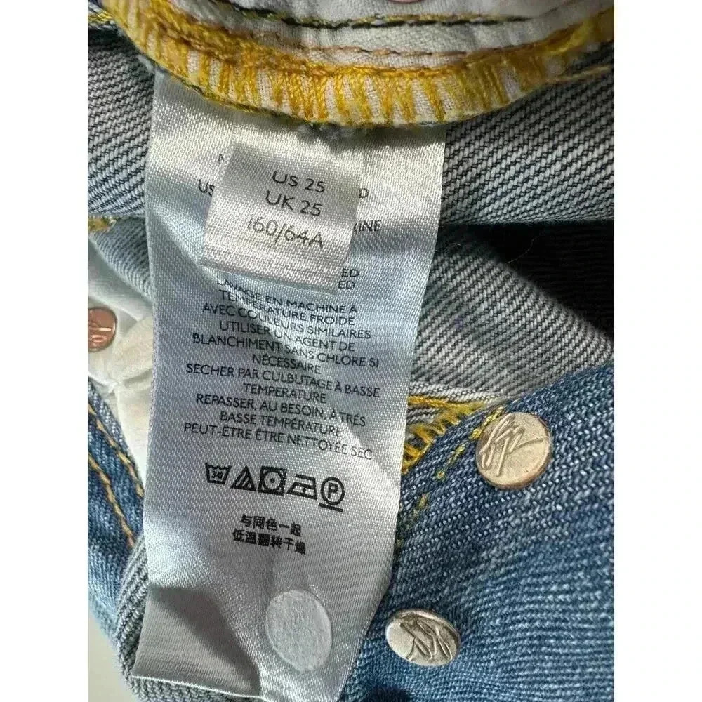 We The Free Size 25 Maggie Mid Rise Straight Leg Distressed Knee Holes Raw Hem - Picture 12 of 12